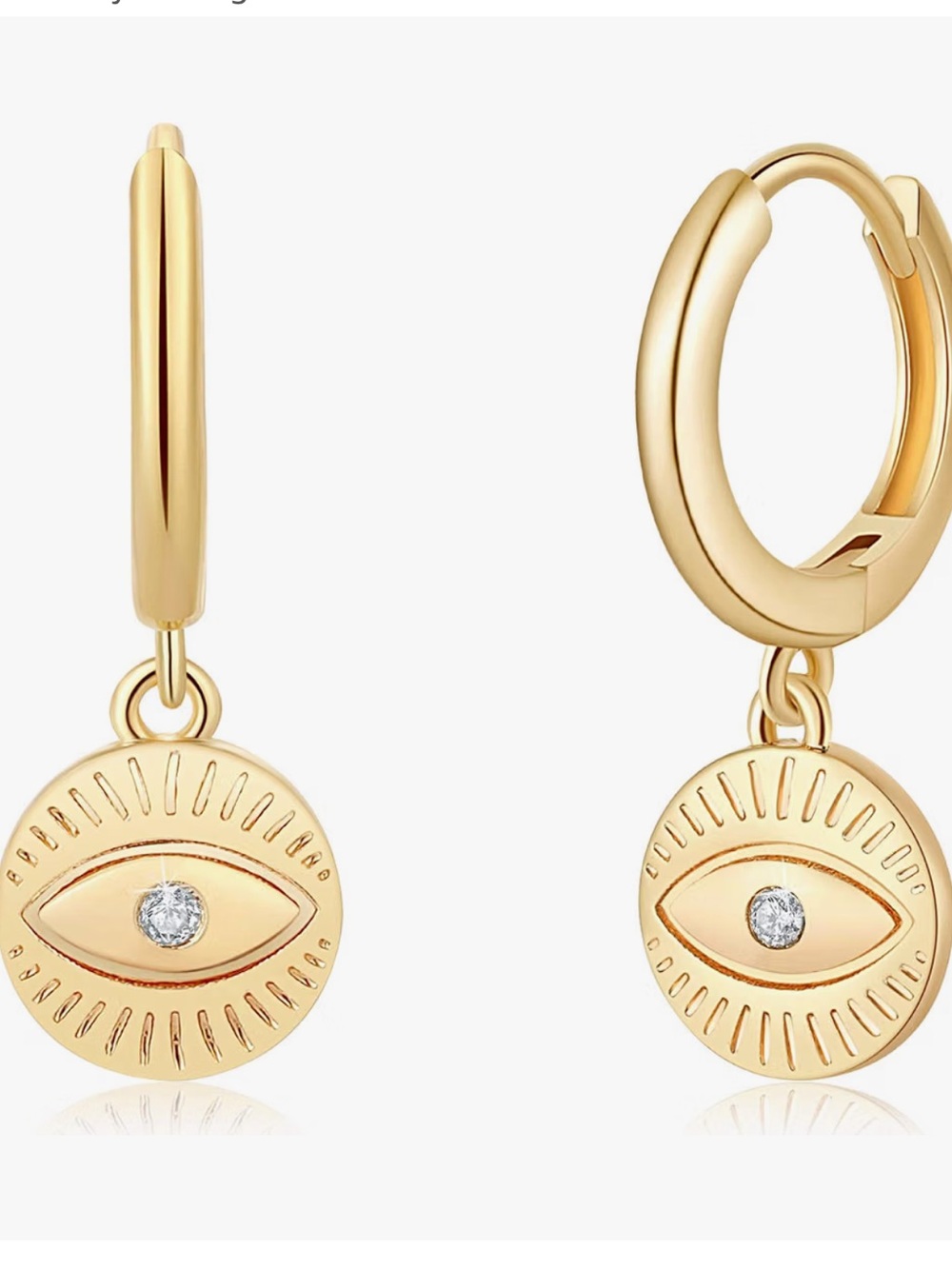 Turandoss Evil Eye Huggie Hoops 14k Gold Plated White CZ Hypoallergenic BNWT